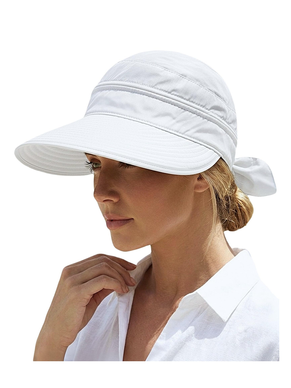 2-in-1 Women’s Sun Visor Sun Hat Zipper Off Ponytail Friendly | White | Size OS